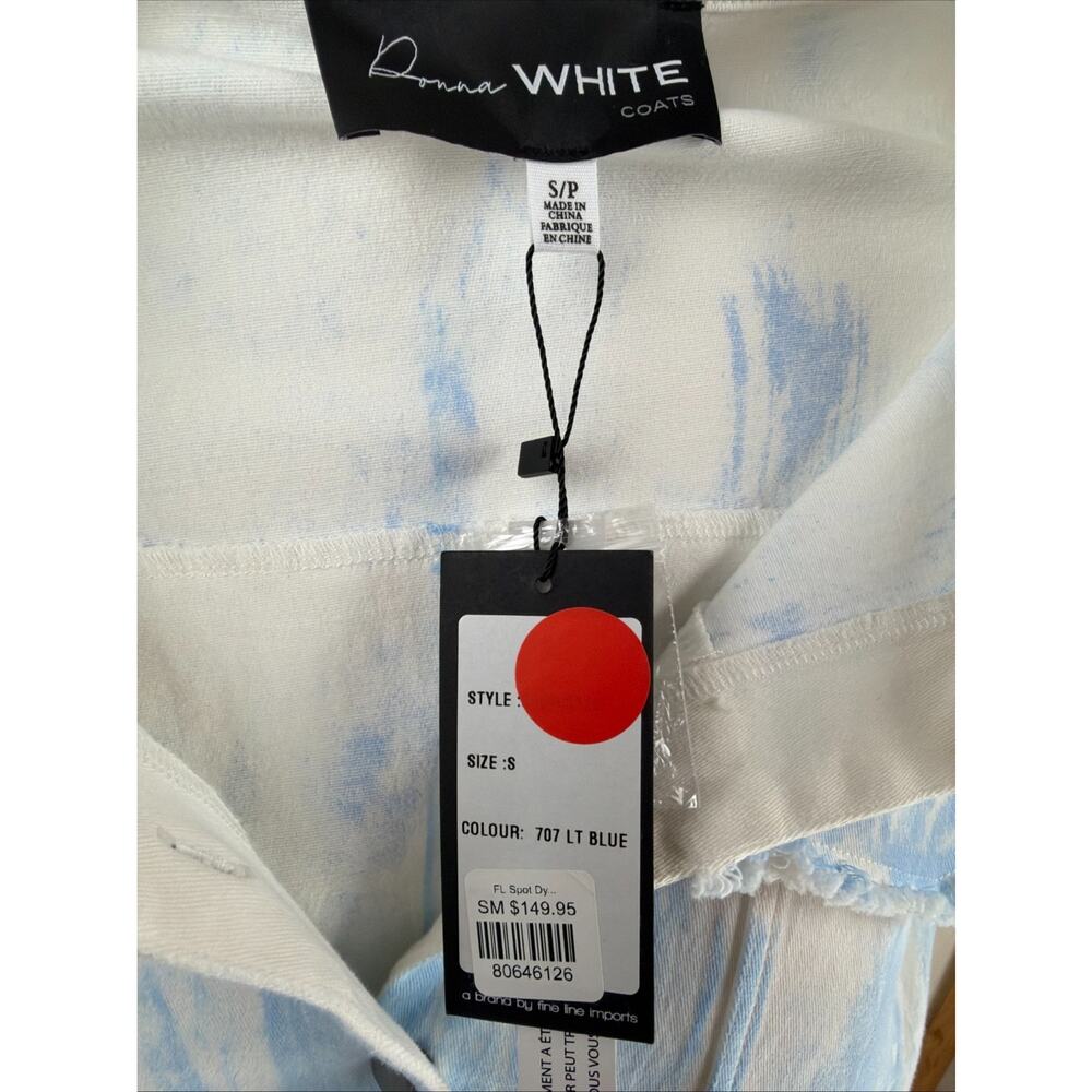 NWT Donna White Light Blue/White Raw Edge Seams Demin Jacket SM #0714 - Picture 7 of 7